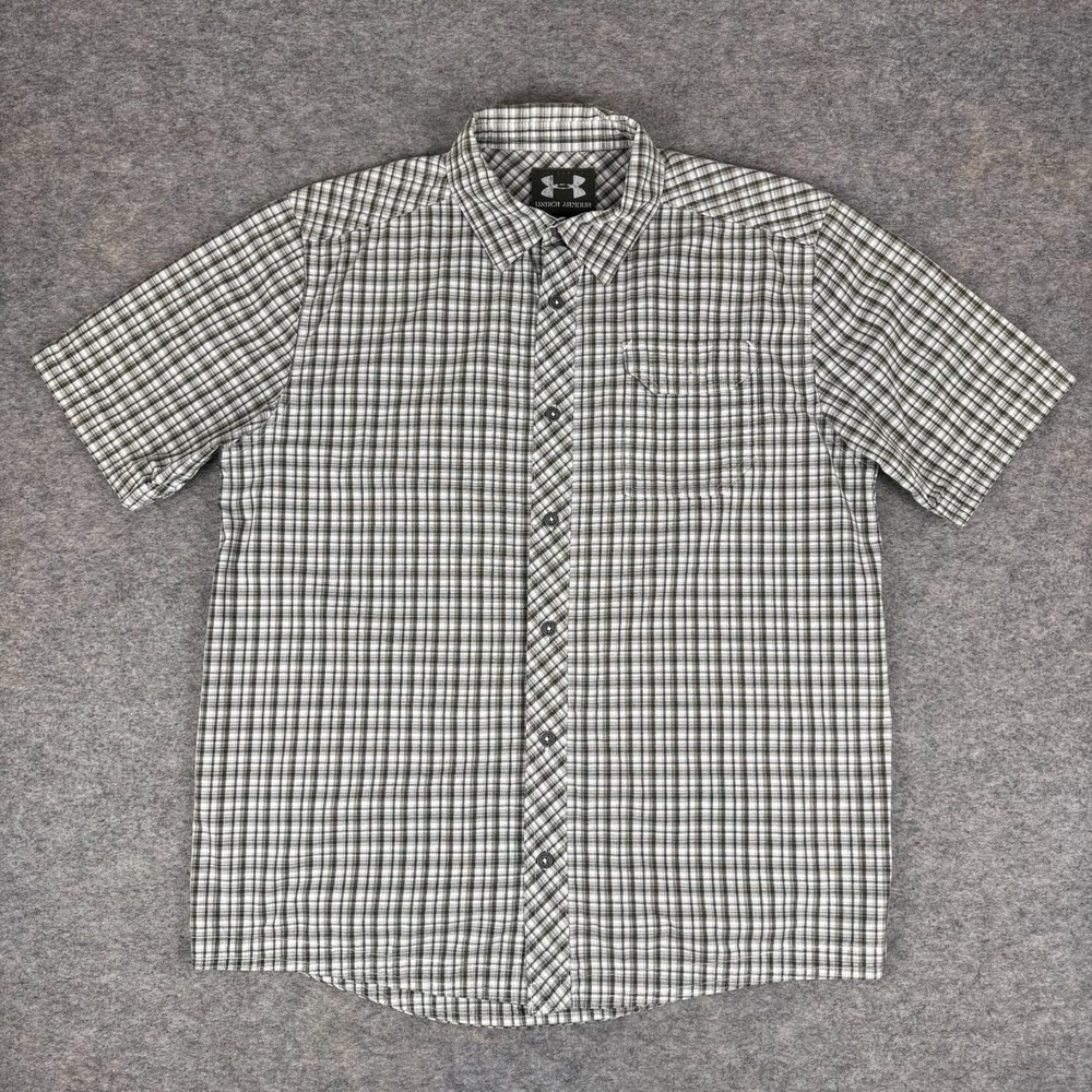 Under Armour Button Up Shirt Plaid Pocket Mens Large L
